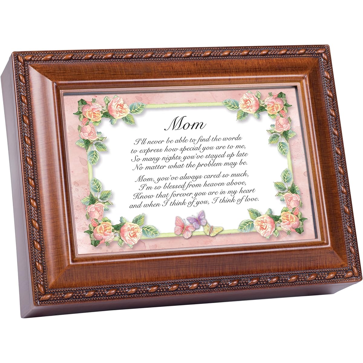 MOM Woodgrain Music Box Plays Wind Beneath Wings