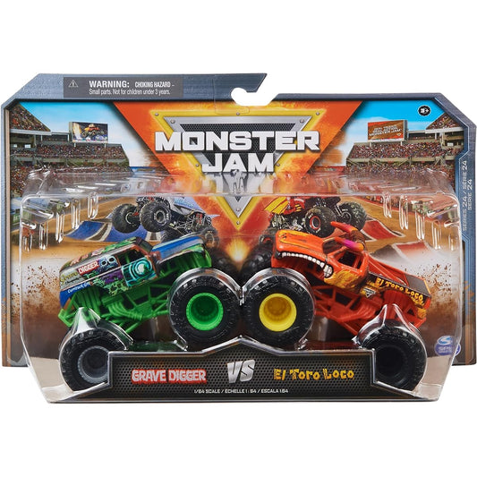 Monster Jam, Official Grave Digger vs. El Toro Loco Diecast Monster Truck, 1:64 Scale, Kids Toys for Boys Ages 3 and Up