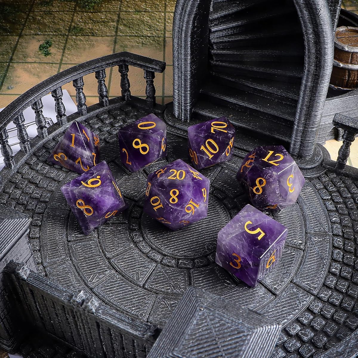 Lucky-M Gemstone Dice DND Dice Dungeons and Dragons Mini Dice Set Role Playing Game Dice Set D&D Accessories Gift (4.Amethyst)