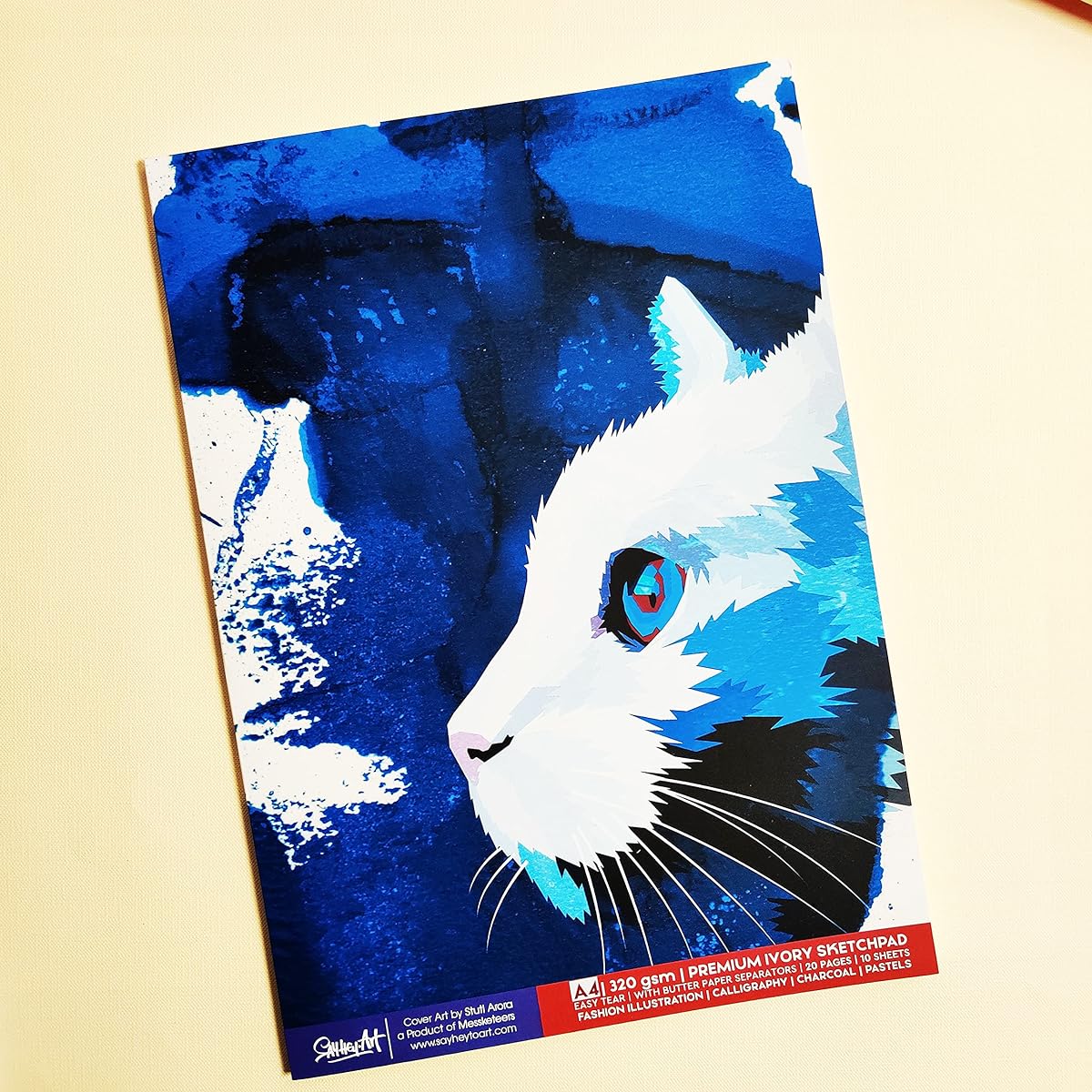 Messketeers - Say Hey to Art - A4 320gsm Premium Ivory Sketch Pad for All Media, Calligraphy Pens, Charcoal, Acrylic, Gouache, Watercolor, Fineliner, Zentangle / The CAT