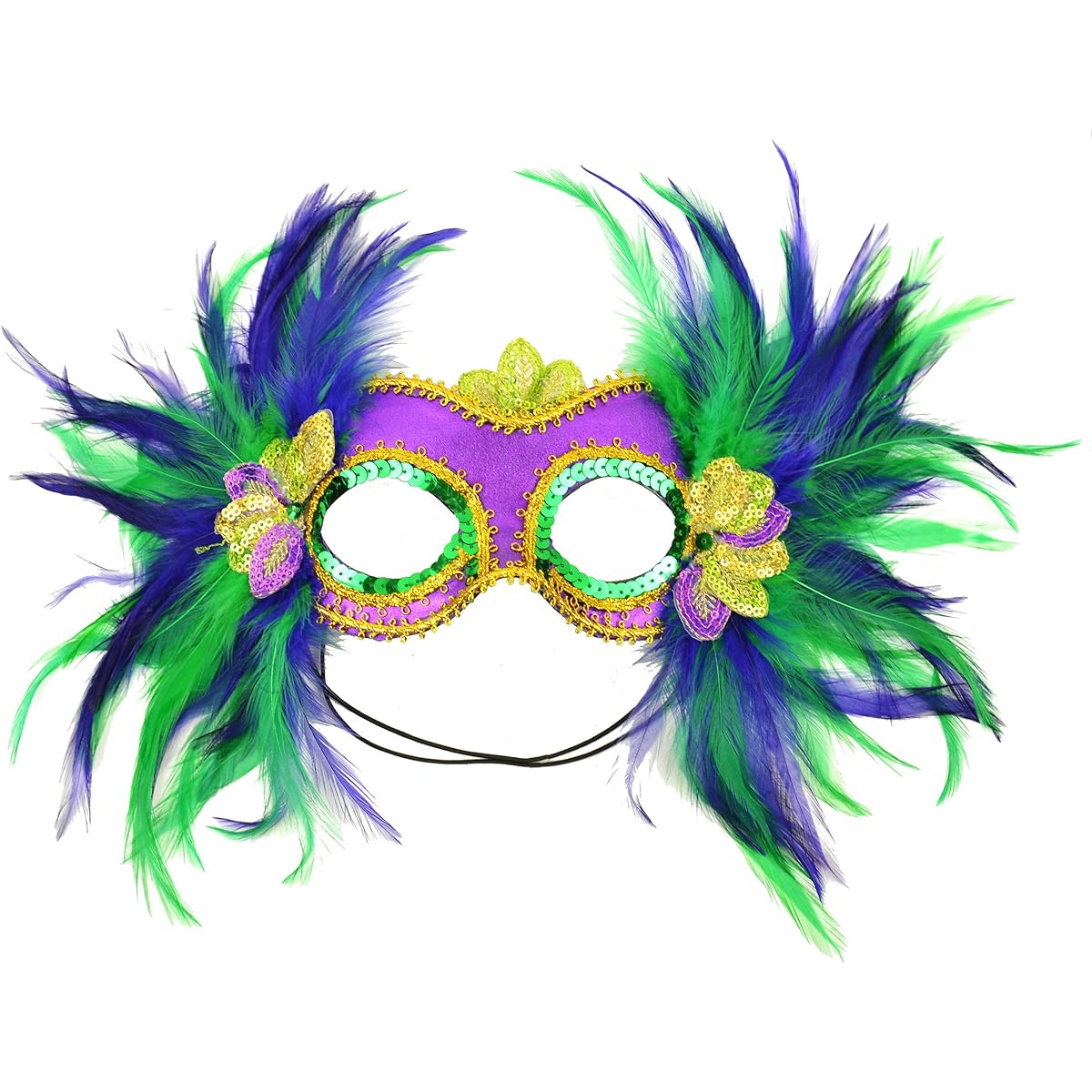 mask it 48035 mardi gras satin and feather half mask, purple