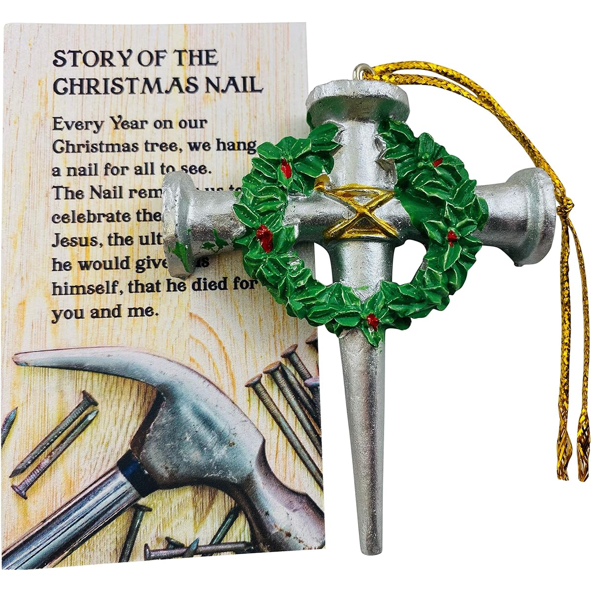 Jesus Christ Nails Christmas Tree Ornament with Story Cards Holiday Faith Set