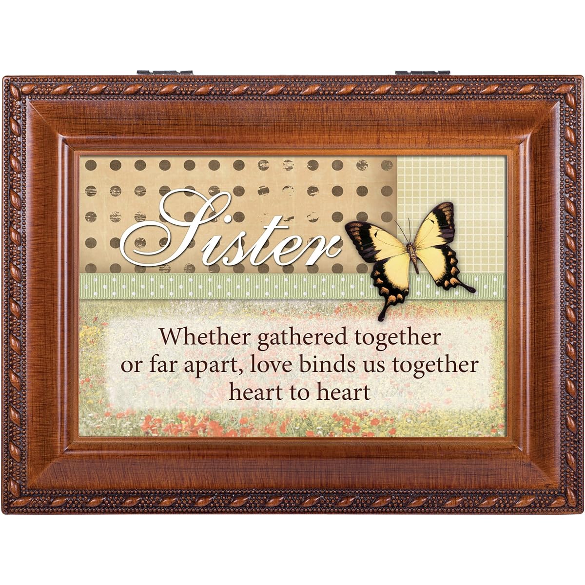 Cottage Garden Sister Gathered Woodgrain Music Box/Jewelry Box Plays Light Up My Life