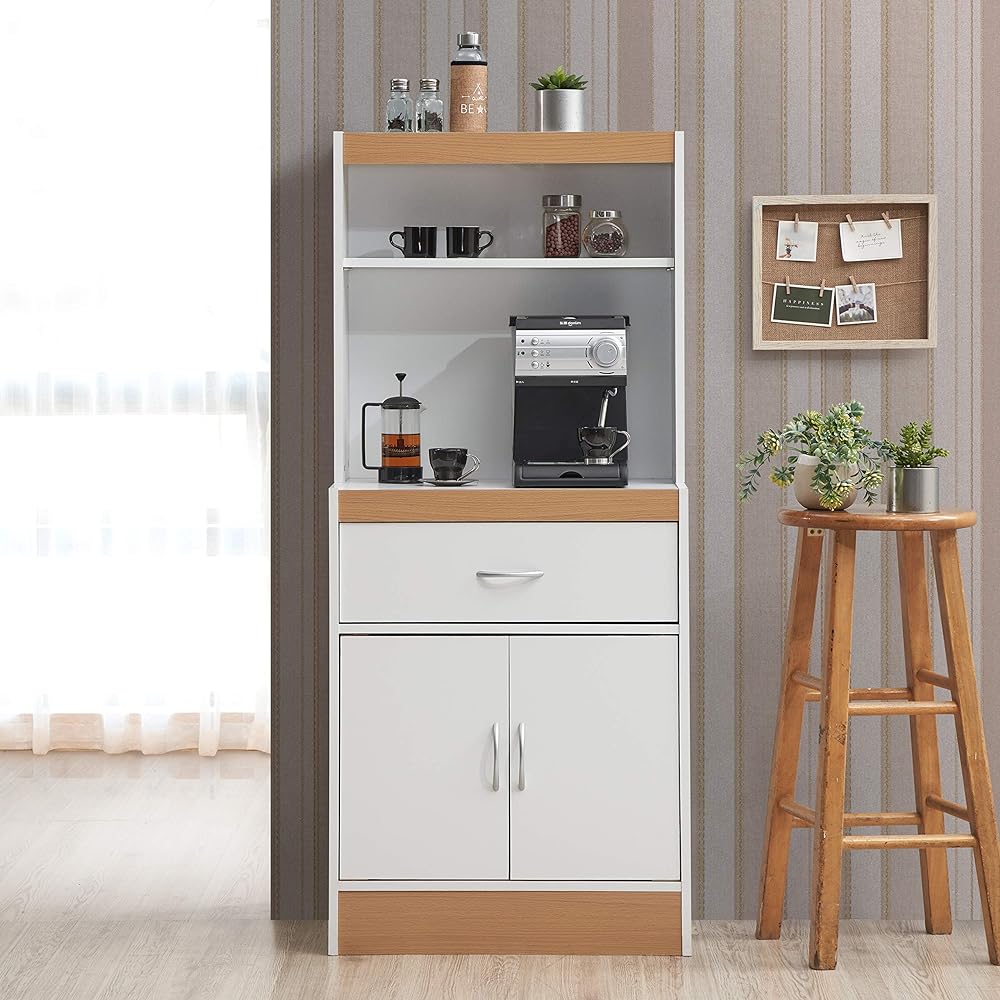 Hodedah Kitchen Cabinet White Tall Type 137cm Open Shelf 1 Drawer Storage with Lower Door [Regular Japanese Import Product]