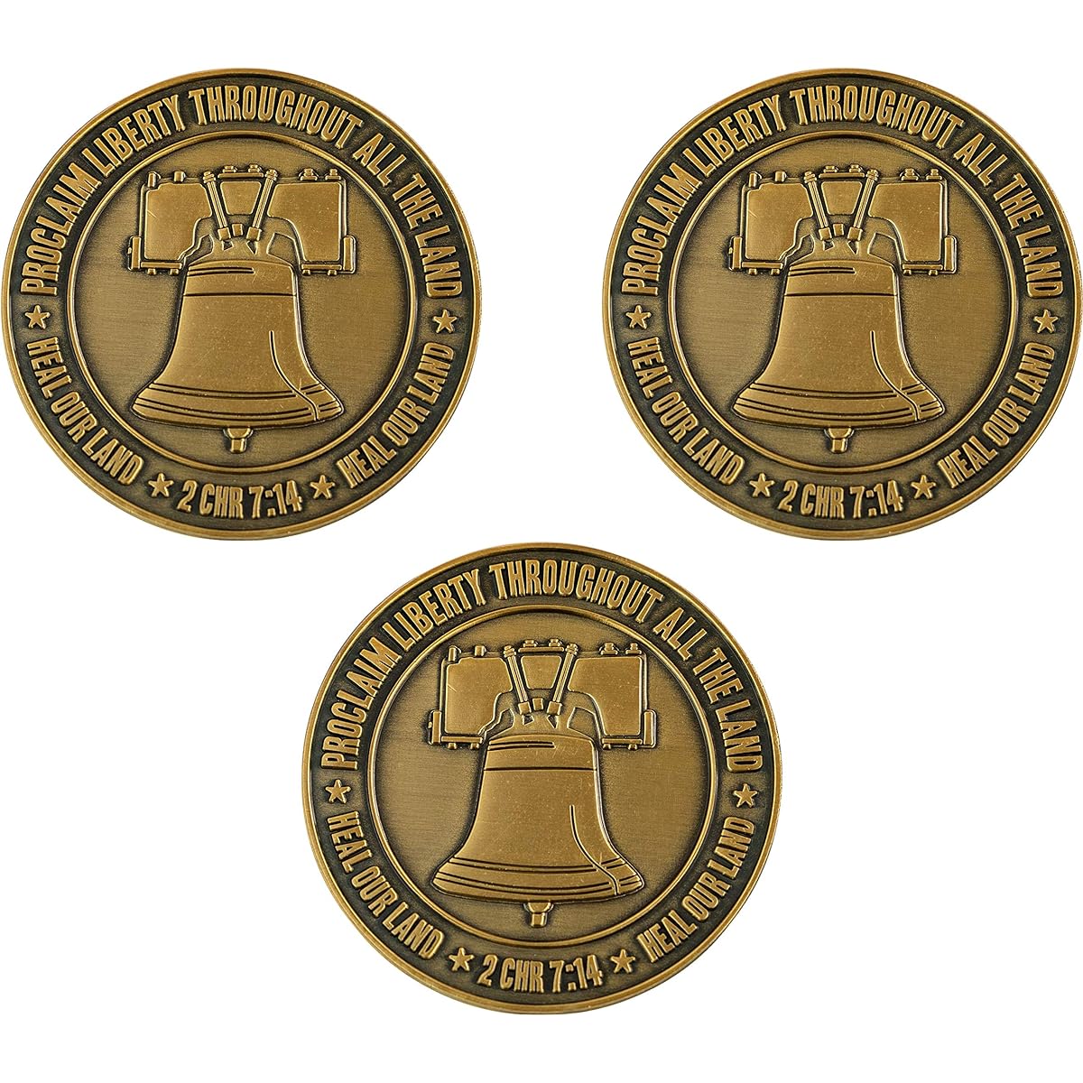 Pledge of Allegiance Liberty Bell American Flag Set of 3 Patriotic Military Challenge Coins Freedom and Justice Heal Our Country Christian Religious Prayer Token Gift