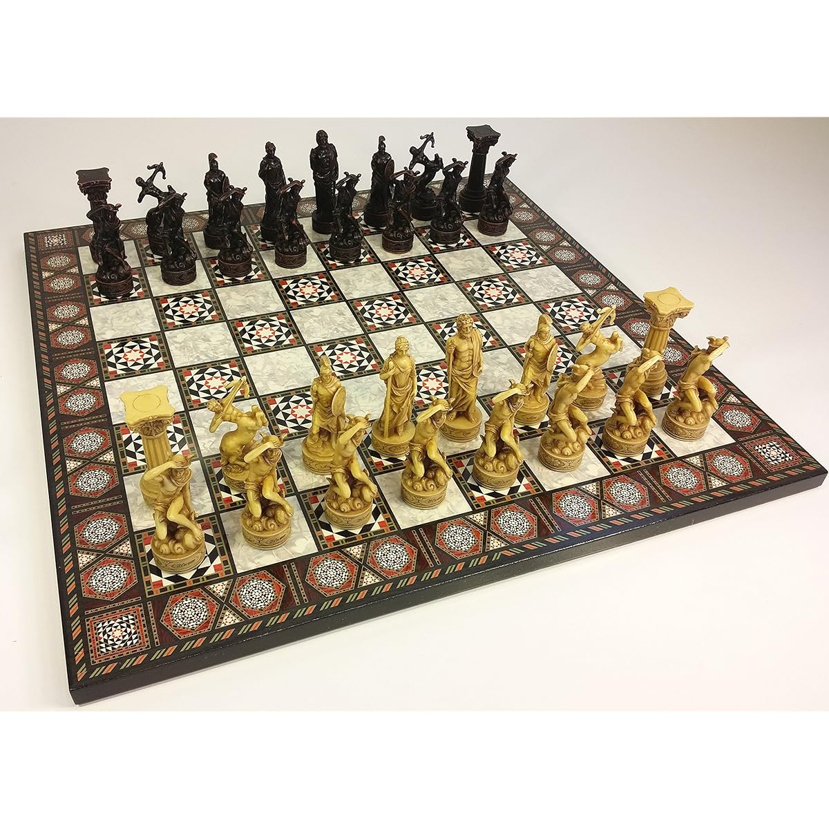 Greek Roman Mythology Gods Chess Set w/ 17" Mosaic Color Board