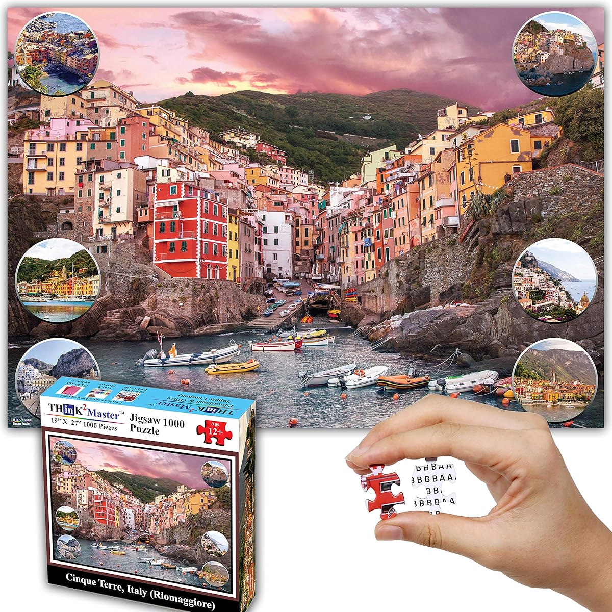 Think2Master Cinque Terre, Italy (Riomaghiore) 1000 Piece Jigsaw Puzzle (For Teens & Adults) Completed puzzle measures 26.8" X 18.9"