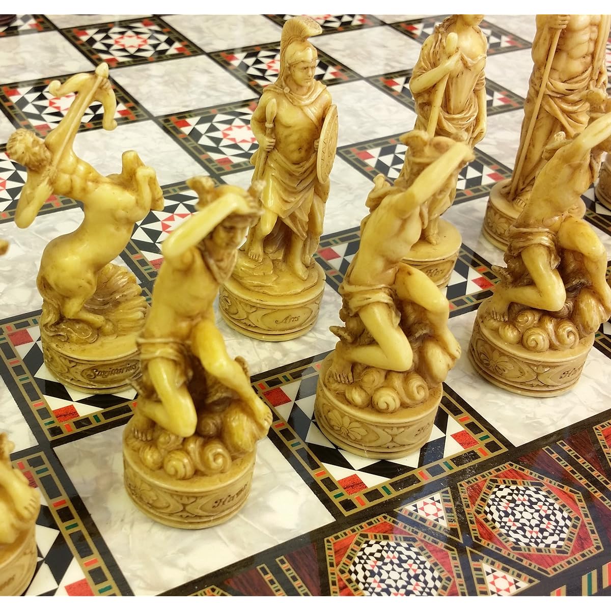 Greek Roman Mythology Gods Chess Set w/ 17" Mosaic Color Board