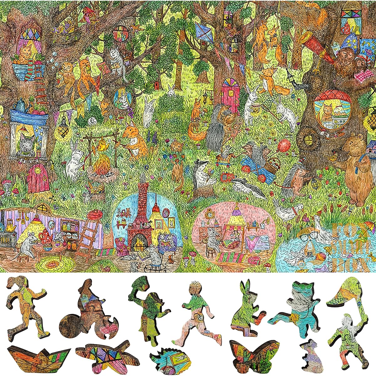 Wooden Jigsaw Puzzle for Adults with Uniquely Shaped Pieces - Made by FoxSmartBox - 245 Pieces - Fairy Forest Summer