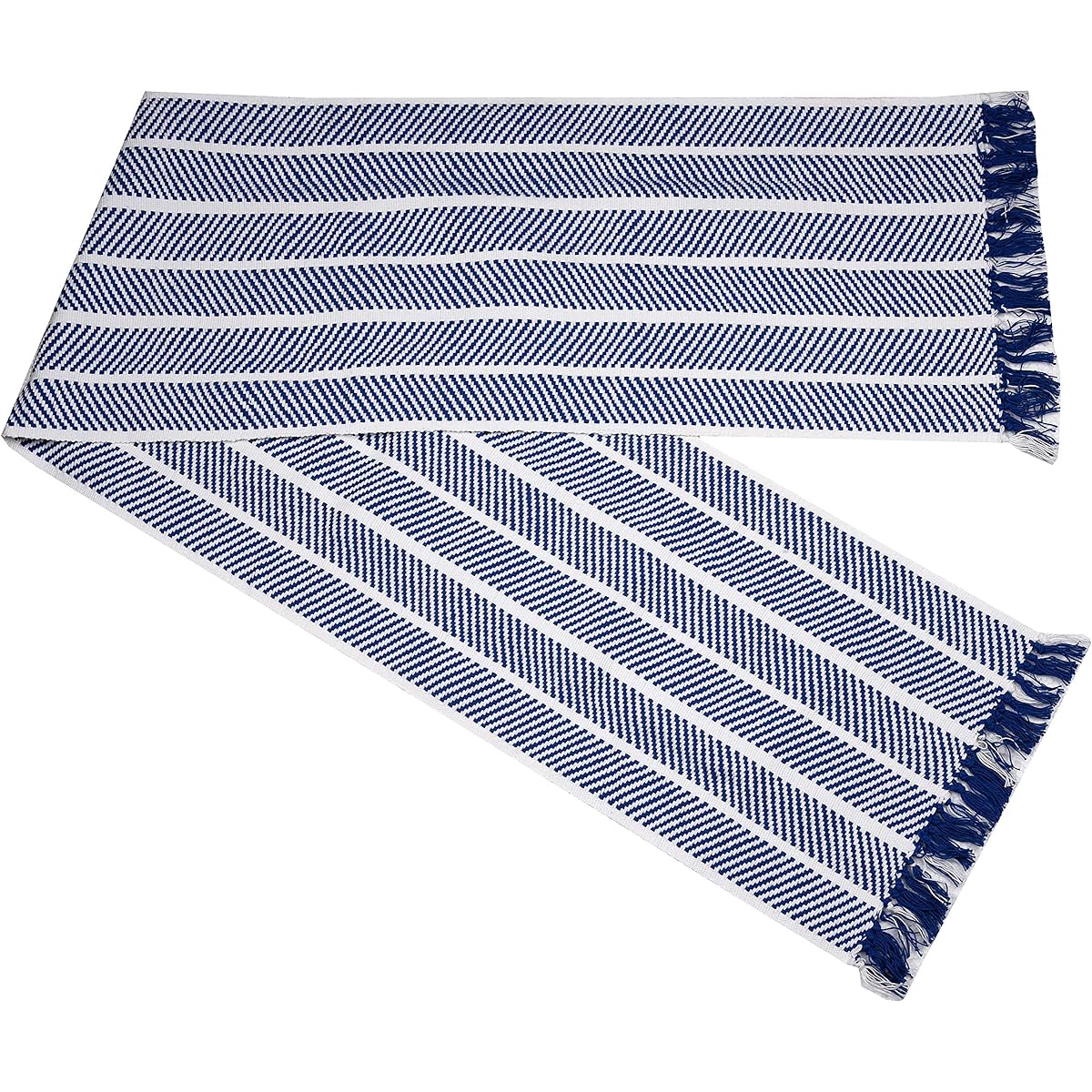 HomweLinen Table Runner 100% Cotton Fringed Table Runner 14x72 Inch Blue/White