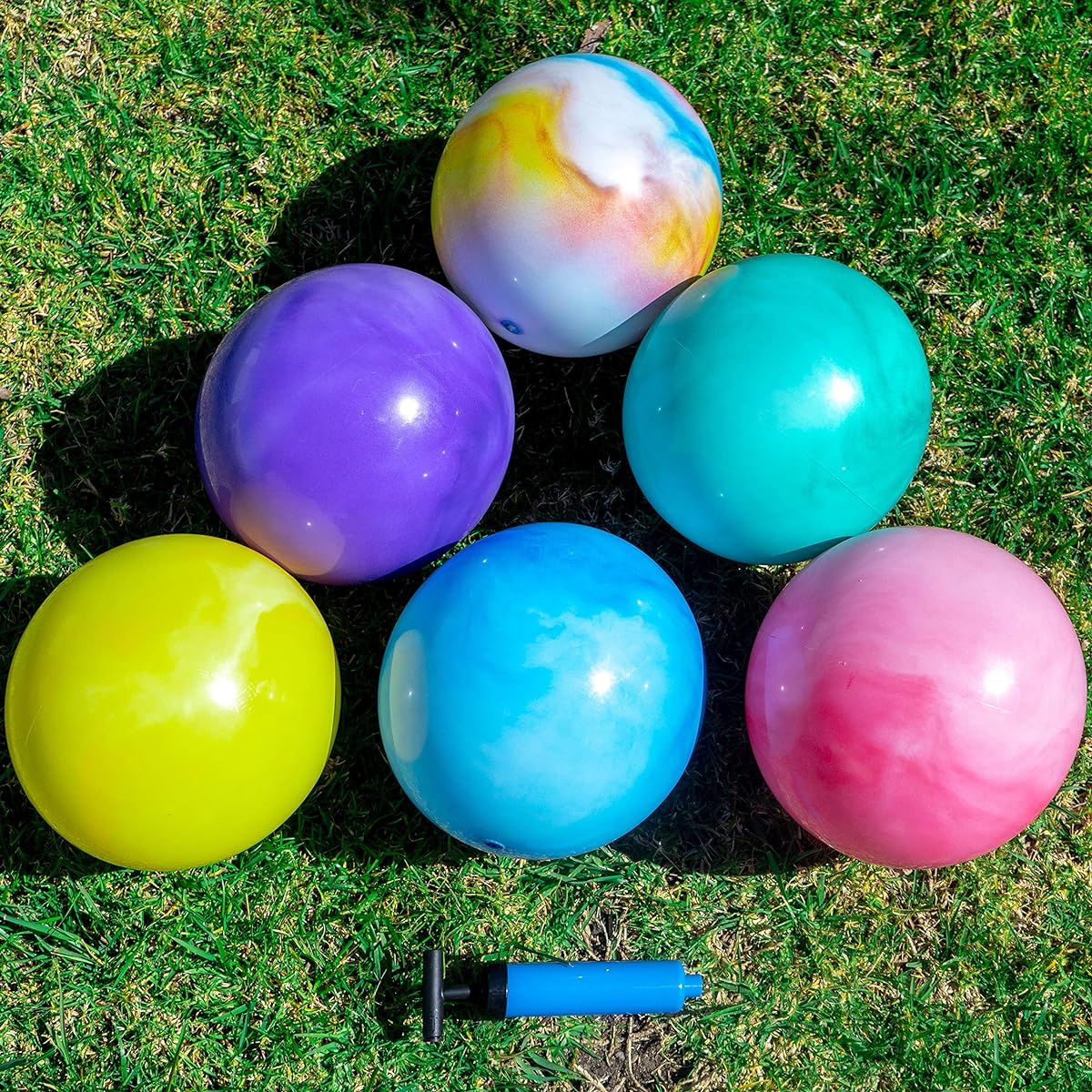 Premium Marble Bouncy Ball with Pump, 9" Inflatable Sensory Ball, Best Entertainment for Kids/Pets/Adults - Fun Handball Kickball Beach Picnic School Church