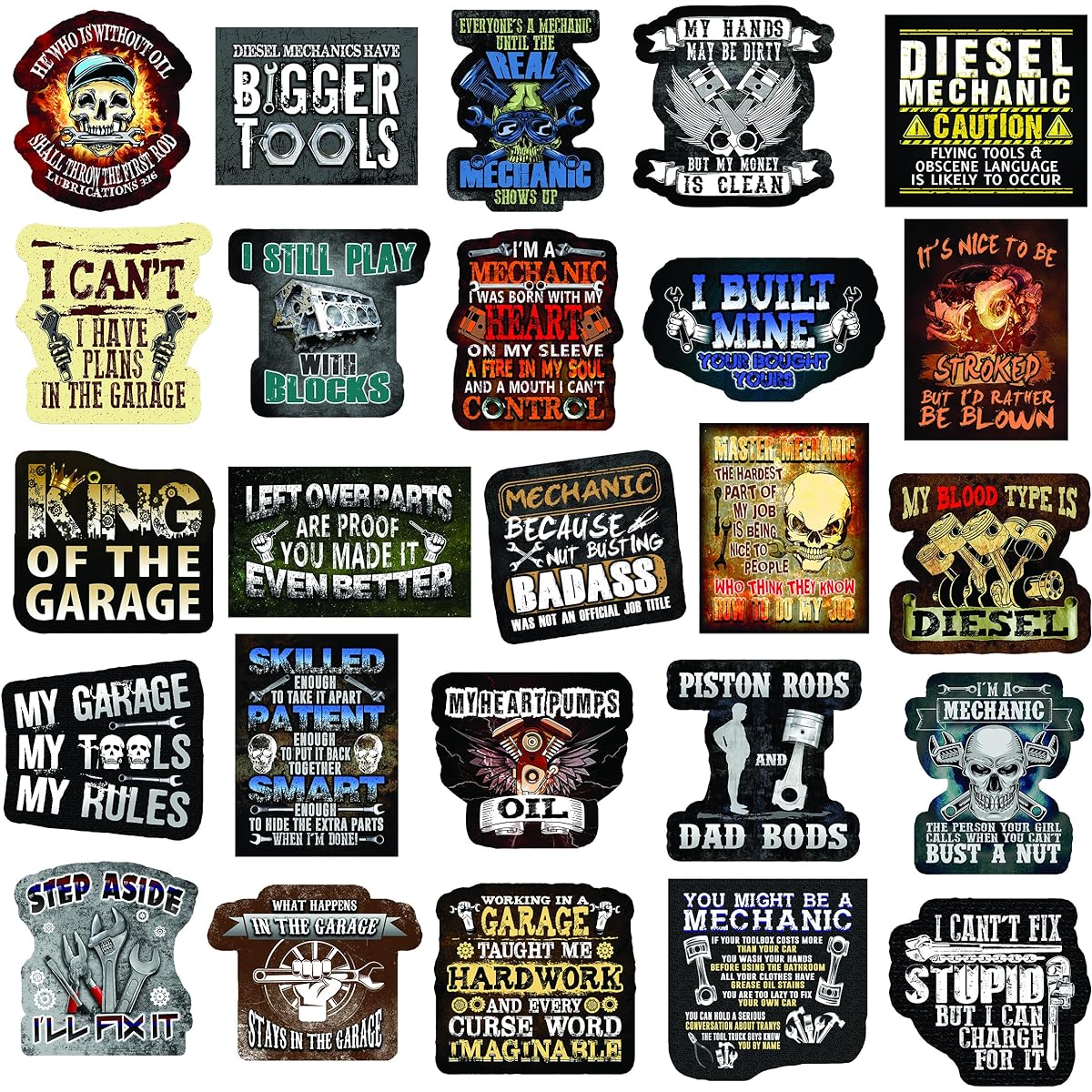 MECHANIC STICKERS - Mechanic stickers are the perfect mechanic gift. Our stickers feature images of mechanic tools that will match any toolbox. - Our garage stickers are waterproof vinyl stickers. Pack of 25