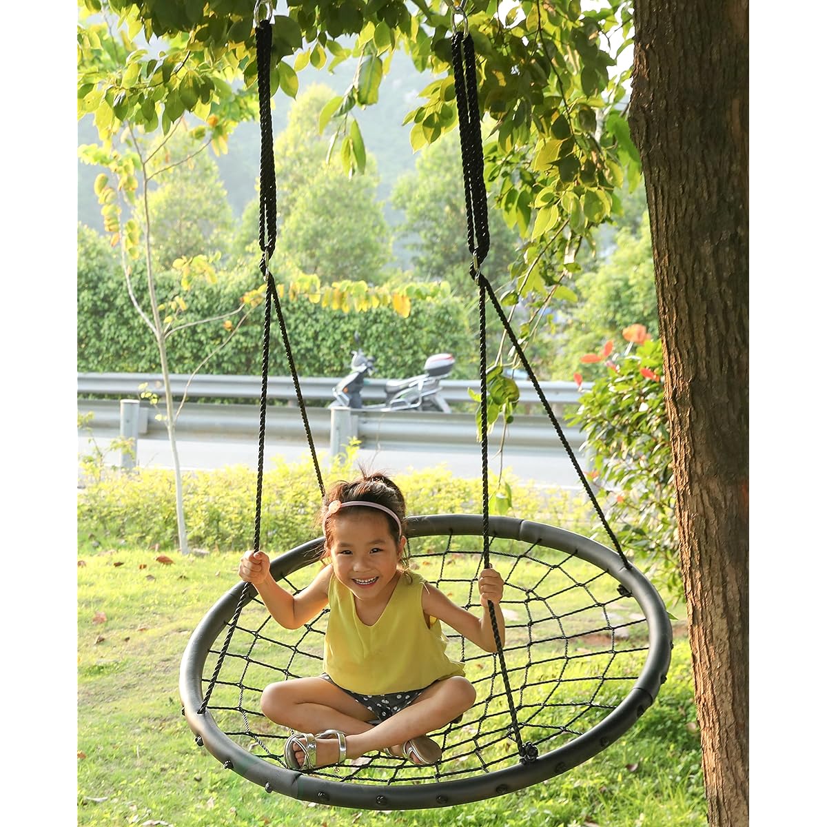PLAYBERG Round Net Tree Swing with Hanging Rope