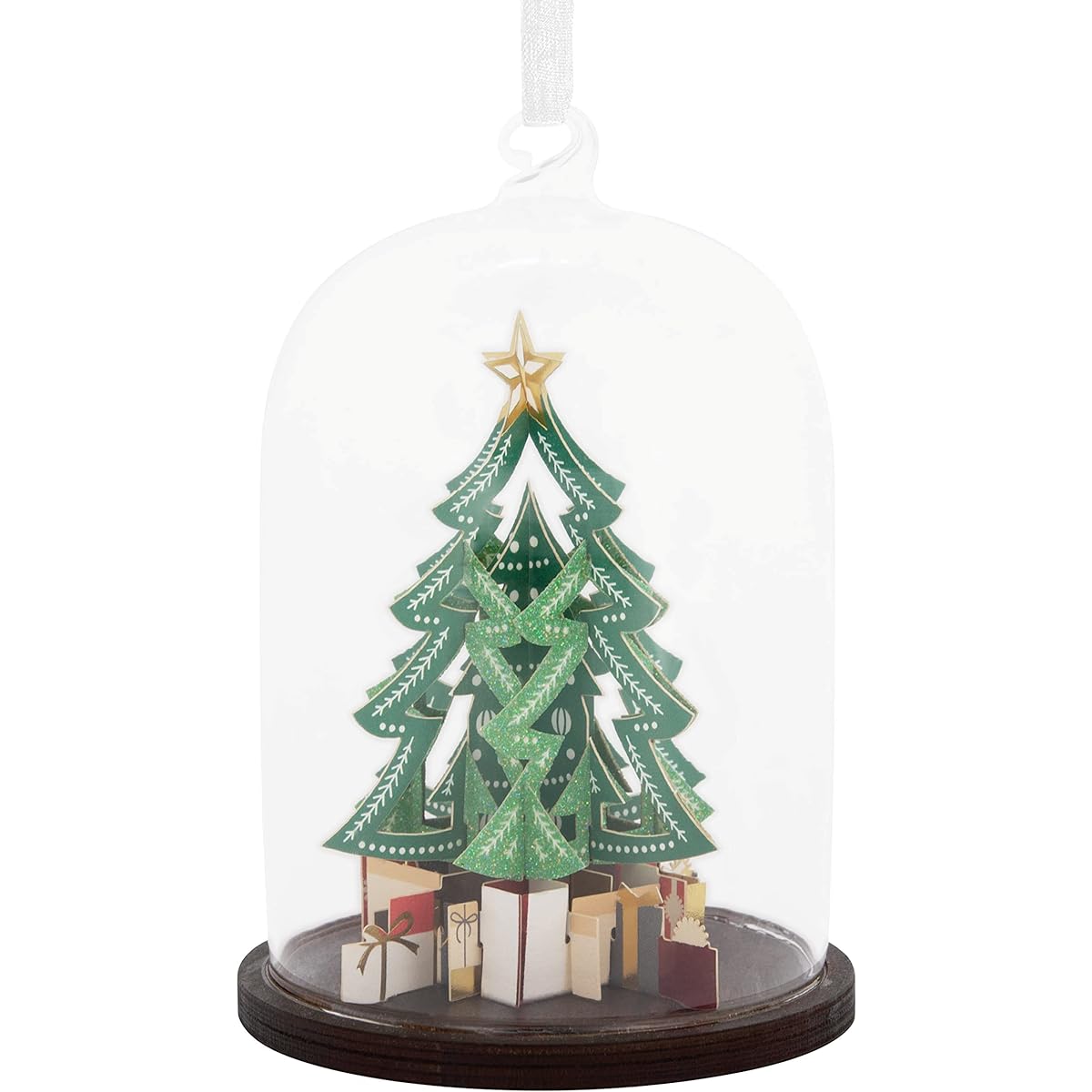 Mixed-figure Christmas tree in a glass cloche