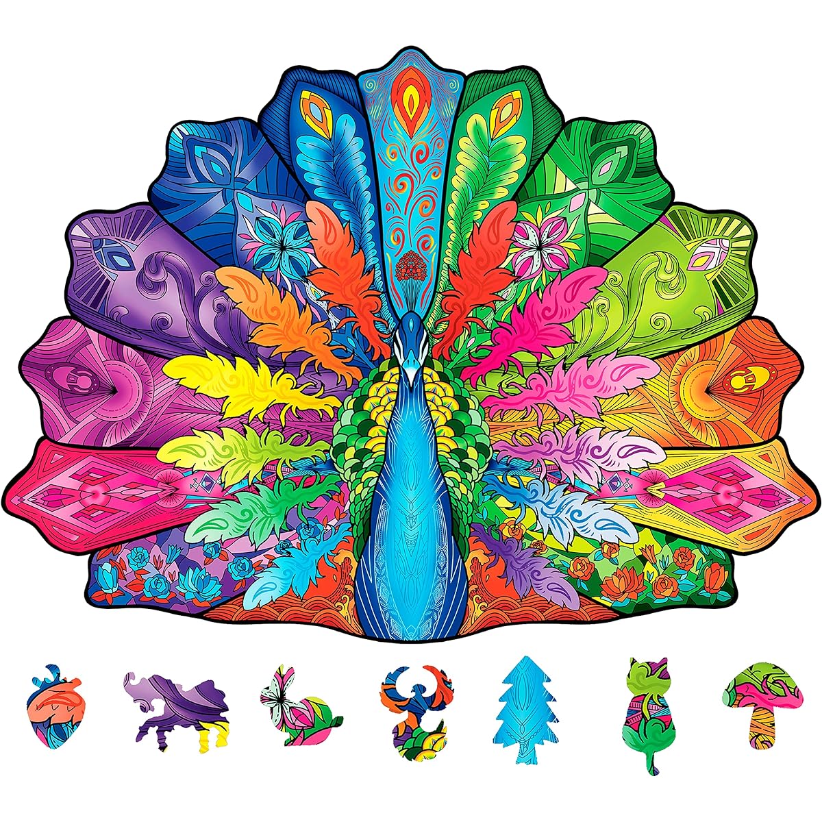 NATITI Wooden Puzzles for Adults Peacock Puzzle 13.7" x 10" 136 Pieces Adult Wooden Puzzles Wood Cut Puzzles Animal Shape Puzzles for Adults