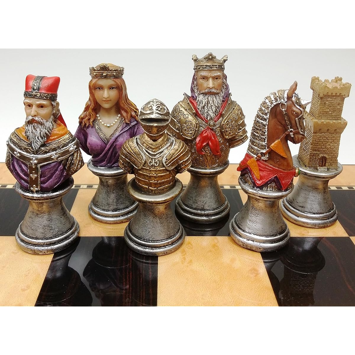 Medieval Times Crusades RED & Green Busts Set of Chess Men Pieces Hand Painted