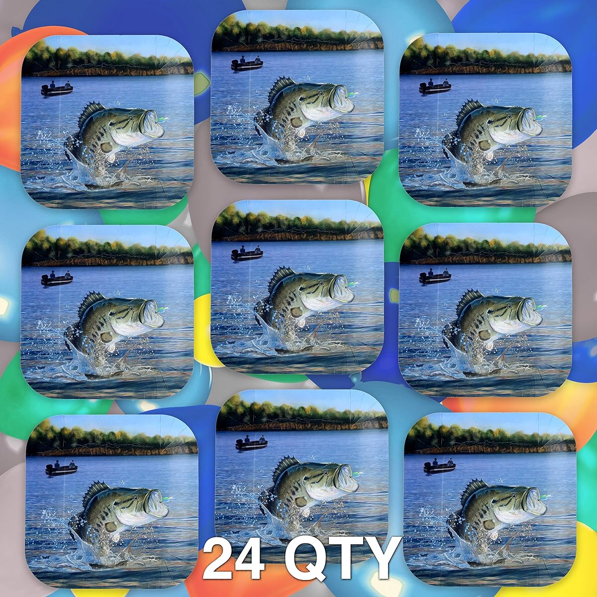 Havercamp Gone Fishin' Dinner Plates (24 Pack of 9" Square Plates) Large Party Plates Gone Fishin' Collection