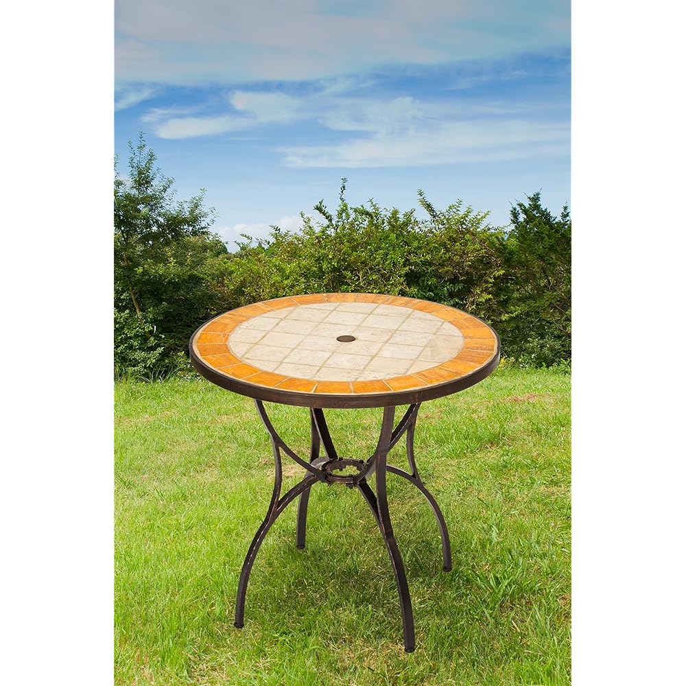 Tile & aluminum table [Round 76cm] Travertine