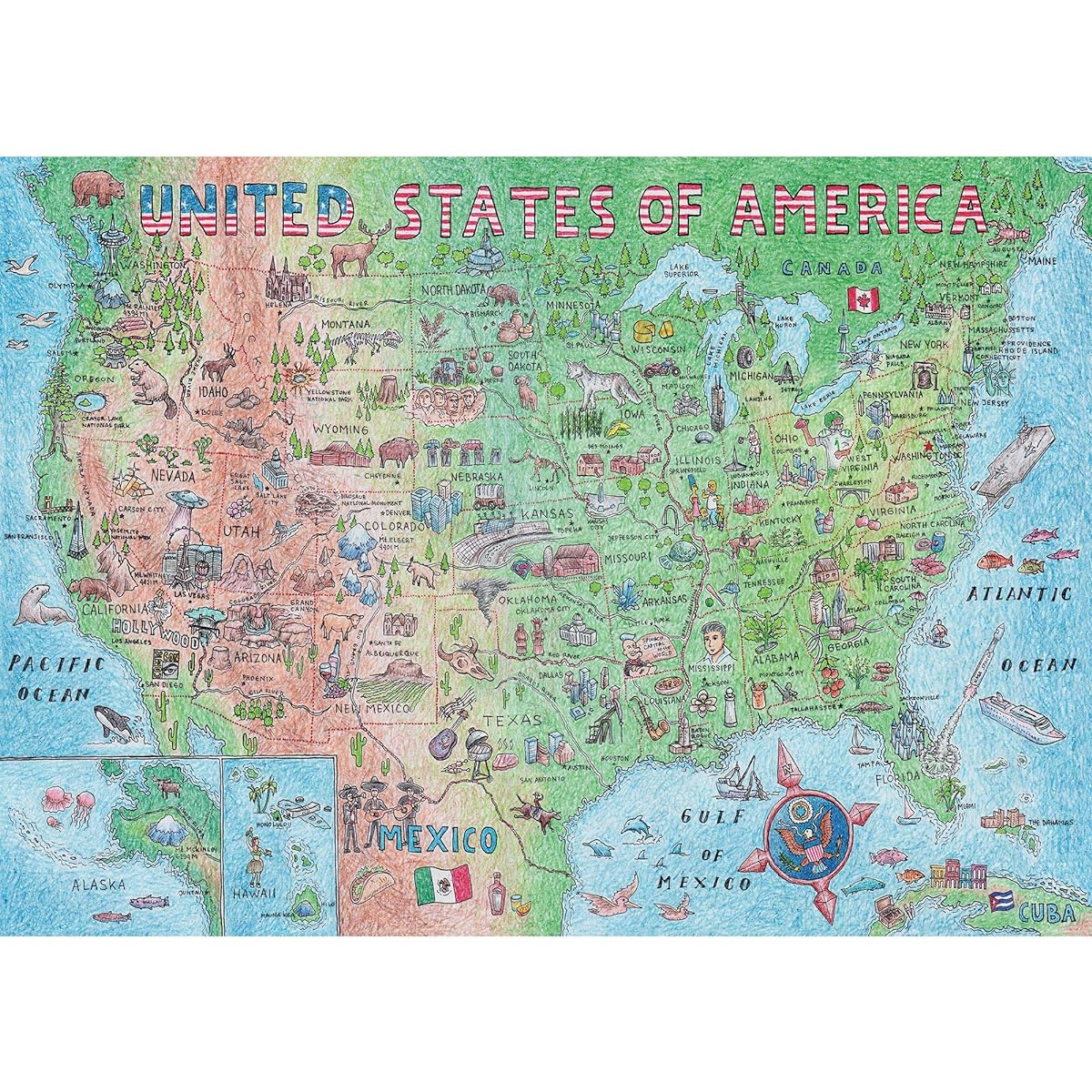 A2PLAY Difficult USA Puzzle for Adults 1000 Pieces, Patriotic Jigsaw Puzzle by United States of America & Fact Poster Supplement Material, 70 x 50cm (27.5 x 19.7 inches)