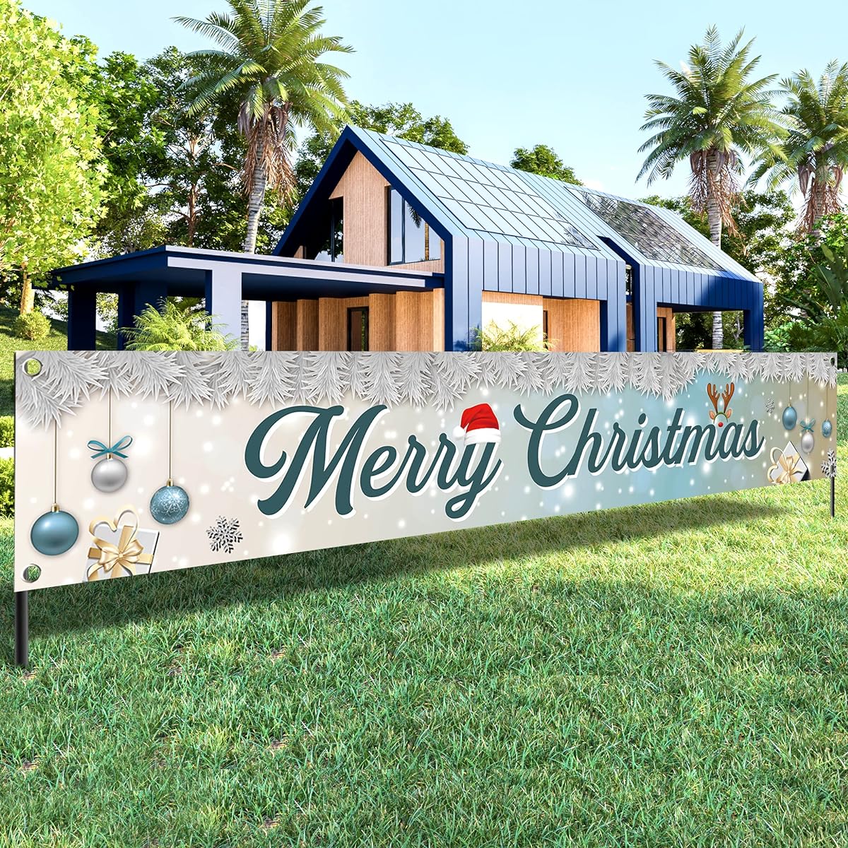 Large Merry Christmas Yard Banner - 120x20 inches | Christmas Banner Outdoor Christmas Decorations Outdoor | Christmas Yard Decorations Christmas Party Decorations | Merry Christmas Sign Outdoor