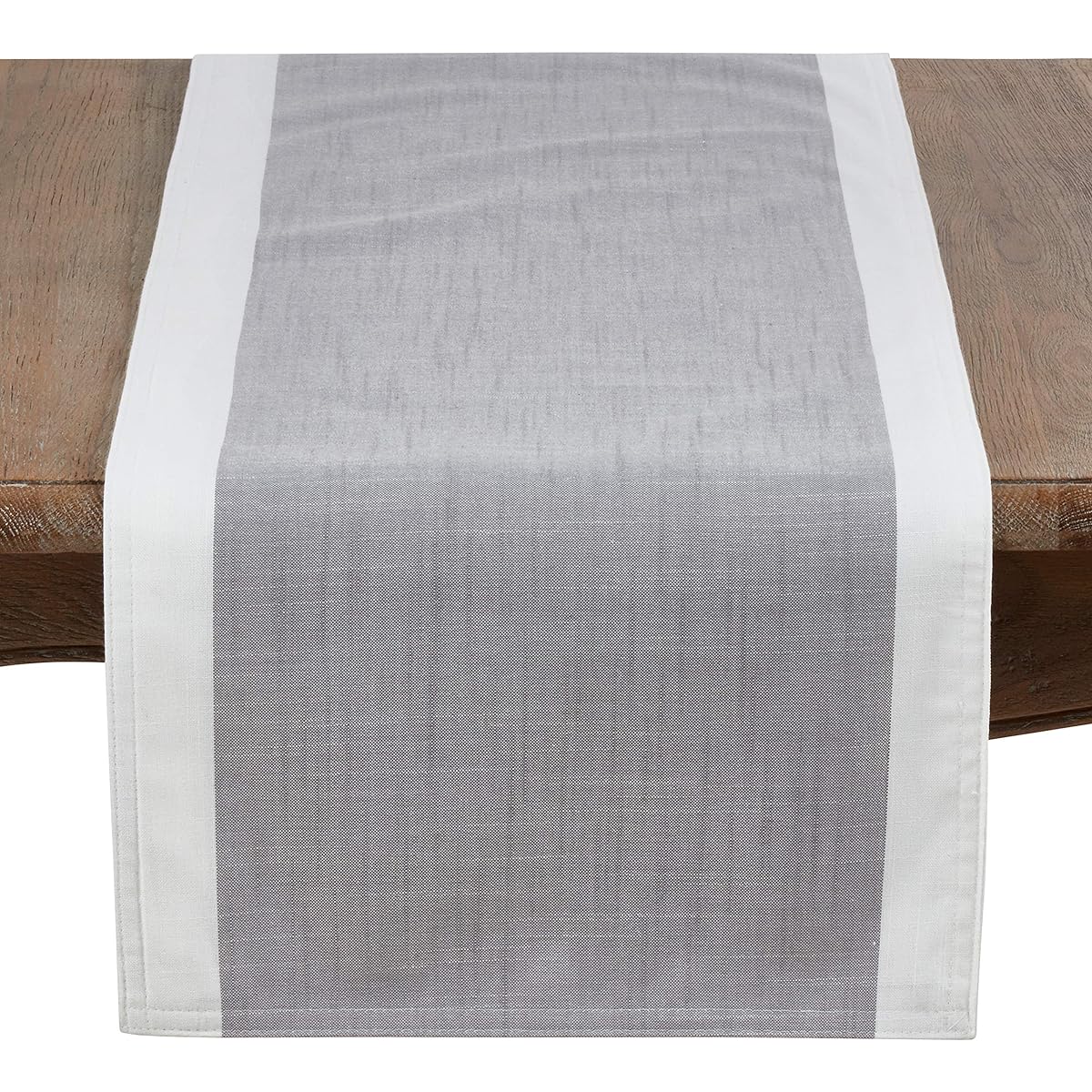 SARO LIFESTYLE Neoteric Collection Polyester Table Runner with Striped Border Design, 16" x 72", Gray