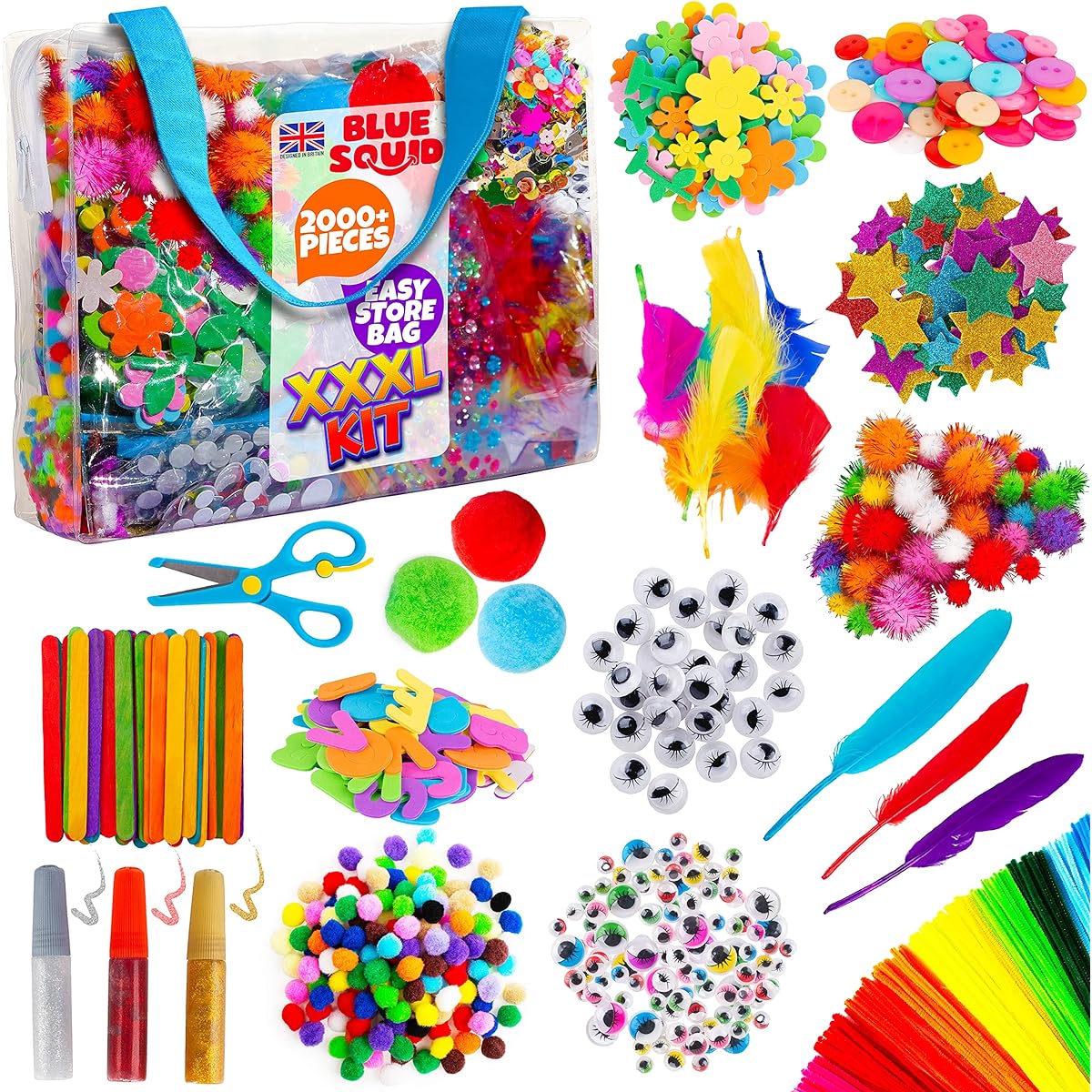 Arts & Crafts for Kids - XXXL Craft Kits for Kids - 2000+ Pieces Craft Kits for Kids, Toddler & Kids Arts & Crafts Supplies & Materials, Kids Art Set Craft Box, Pipe Cleaner Art Kit, Ages 6-8, 9, 12