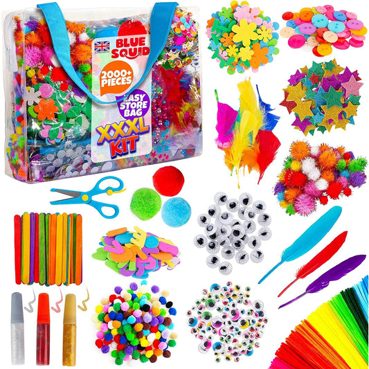 Arts & Crafts for Kids - XXXL Craft Kits for Kids - 2000+ Pieces Craft Kits for Kids, Toddler & Kids Arts & Crafts Supplies & Materials, Kids Art Set Craft Box, Pipe Cleaner Art Kit, Ages 6-8, 9, 12