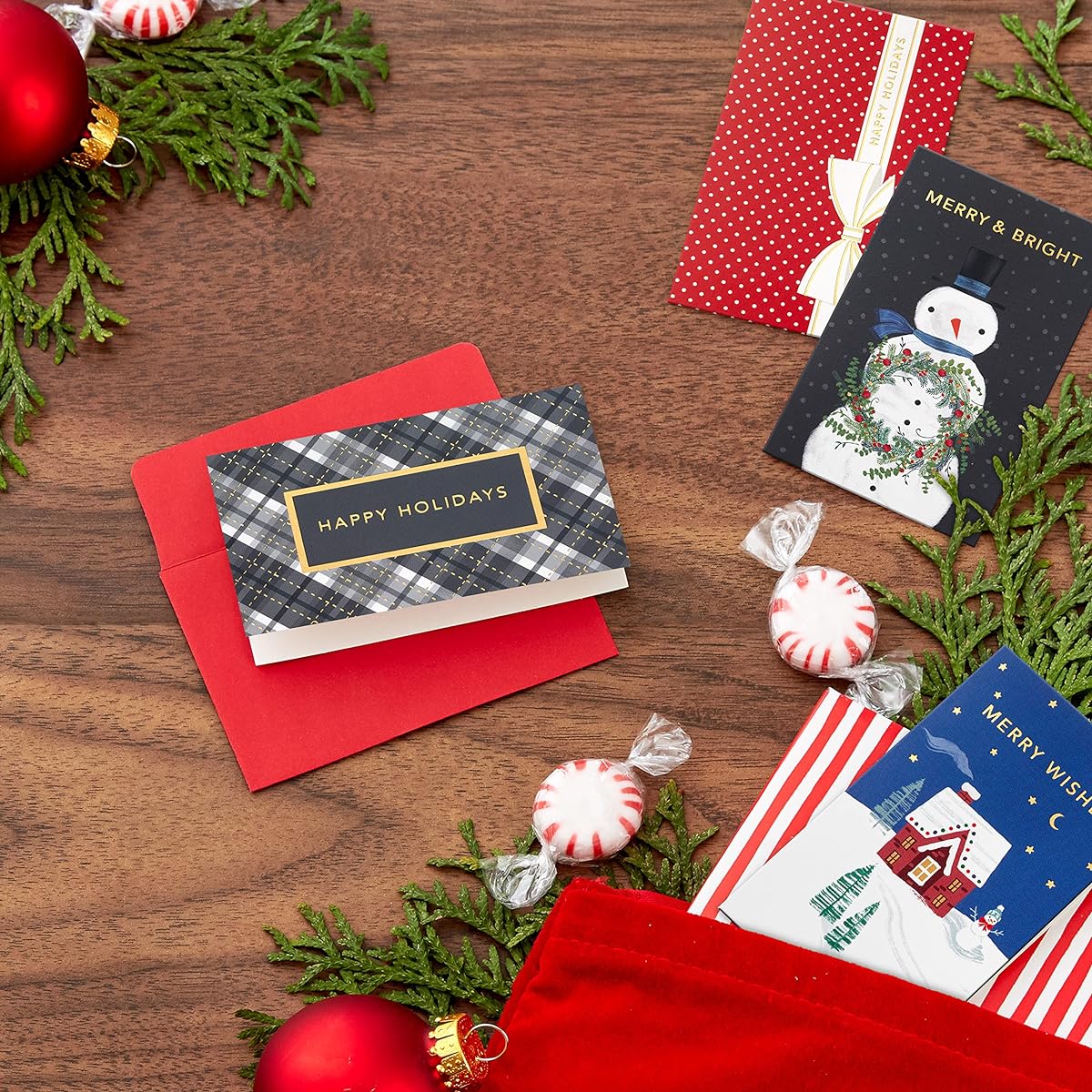 Hallmark Christmas Card Set in Mini Box with Merry Wishes (48 Cards and Envelopes)