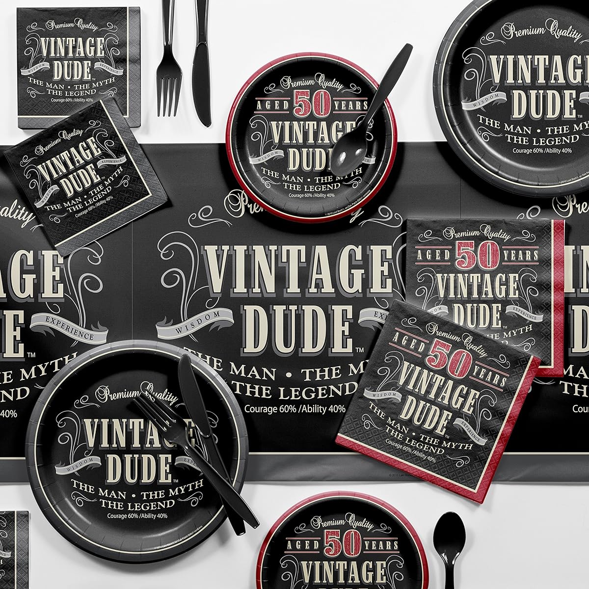 Vintage Dude 50th Birthday Party Supplies Kit Serves 8
