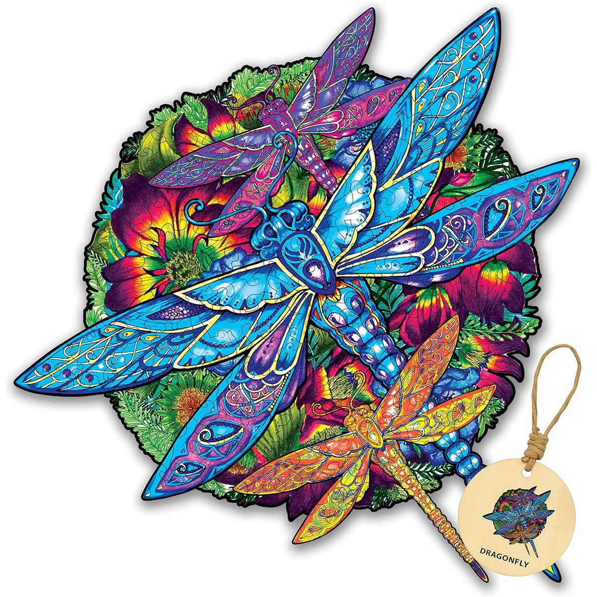 DEPLEE Wooden Puzzle for Adults Dragonfly Wooden Jigsaw Puzzle Unique Shape Wooden Animal Puzzle Creative Challenge for Adults/Family/Friends 180-210 Pieces 15.3x15 Inch King
