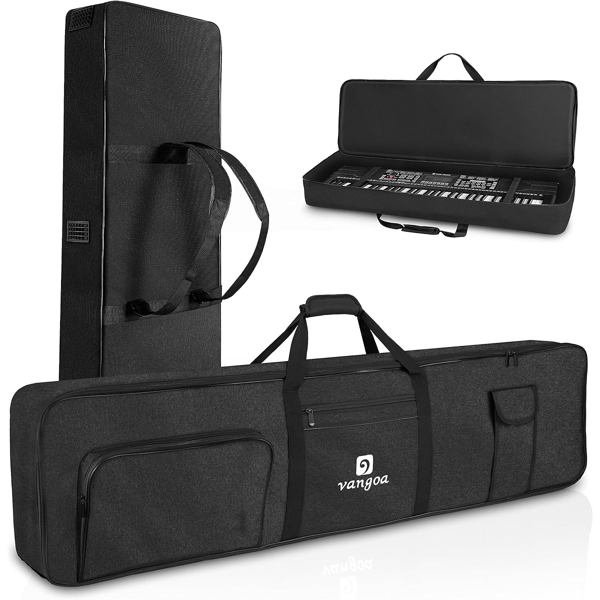 Vangoa 61 Key Keyboard Case Backpack Gig Bag for Electric Piano Keyboard Black Durable Portable Case Waterproof 600D Nylon Oxford Carrying Case Bag with Keyboard Pad for 61 Keys 40"x16"x6"