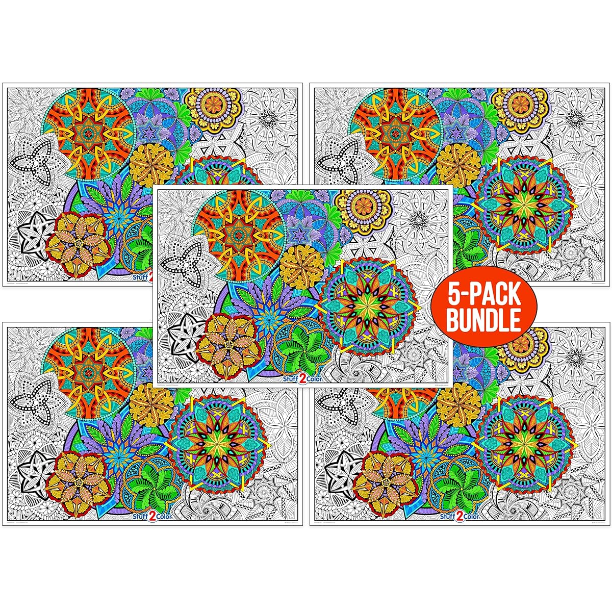 Giant Coloring Posters Mandala Madness for Kids and Adults - Great for Family Time, Girls, Boys, Arts and Crafts, Adults, Nursing Homes, Schools, Group Activities (5 Pack)