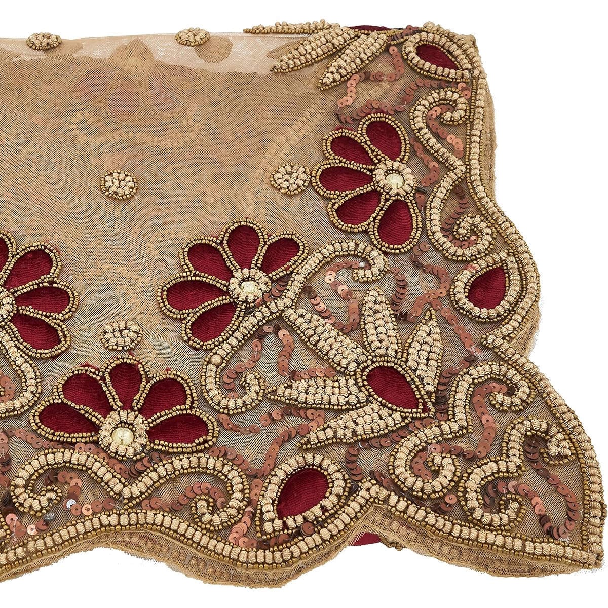 SARO LIFESTYLE Hand Beaded Design Table Runner 16" x 72" Red 5283.BU1672B