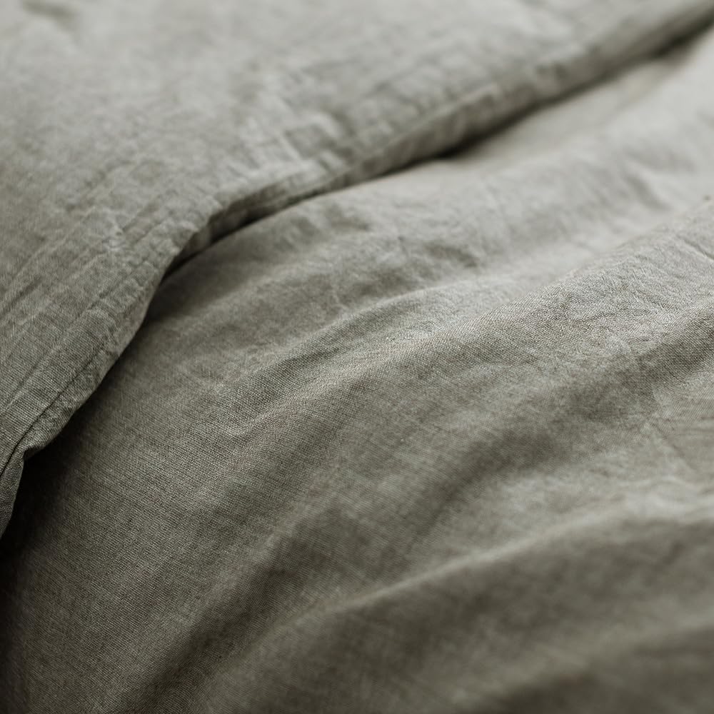 Duvet Cover Queen 210x210cm Gray Organic Cotton Washed Cotton 100% Mite Resistant Duvet Cover