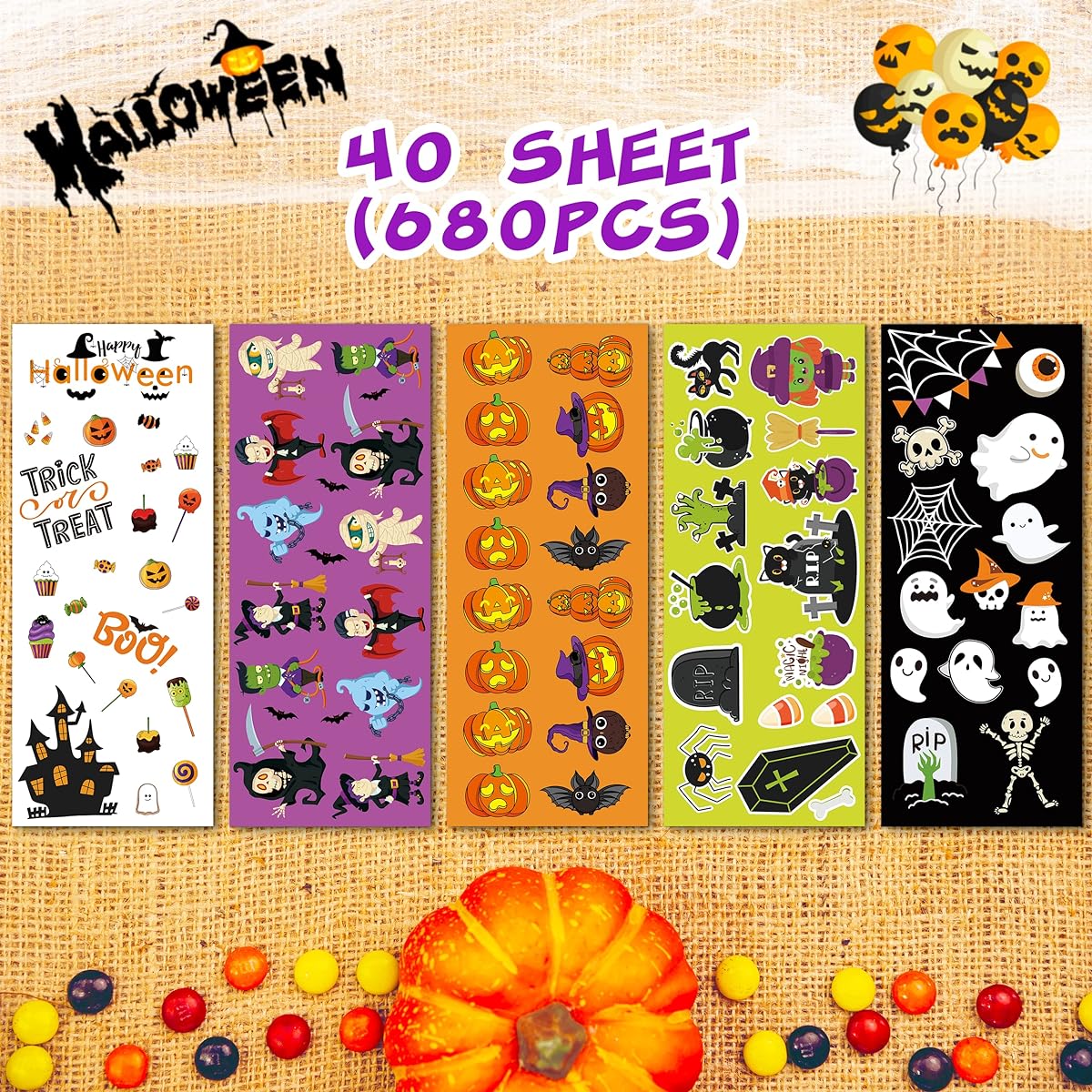 LINAYE Halloween Stickers for Kids, 40 Sheets