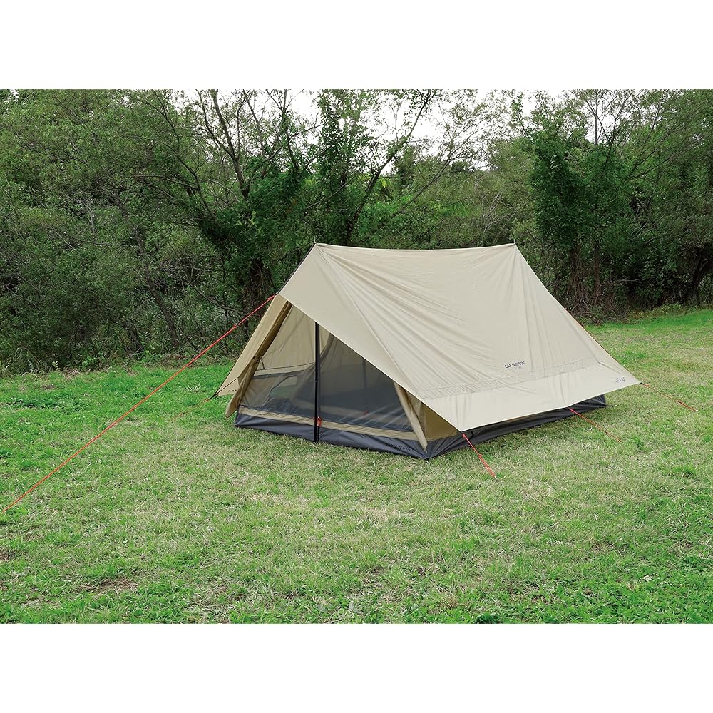 CAPTAIN STAG Tent Lodge Tent Two Pole Lodge for 3 to 4 People UV Protection Waterproof Curtain 2000mm/Floor 3000mm Mesh Window Equipped Khaki Trekker UA-67 215×285×H160cm