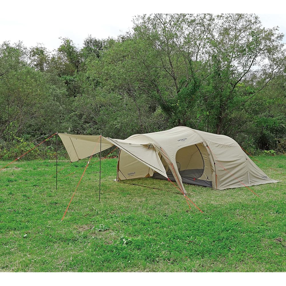 CAPTAIN STAG Tent Dome Tent Two Room Tent Utility Dome 3 for 3 People UV Protection Aluminum Pole Waterproof Fly 2000mm/Floor 3000mm Ventilation Equipped Khaki Trekker UA-66