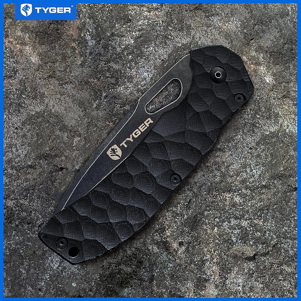 [Domestic genuine product] Tyger (Tiger) Japanese instruction manual included K4 EDC folding pocket knife (BLACK/BLACK)