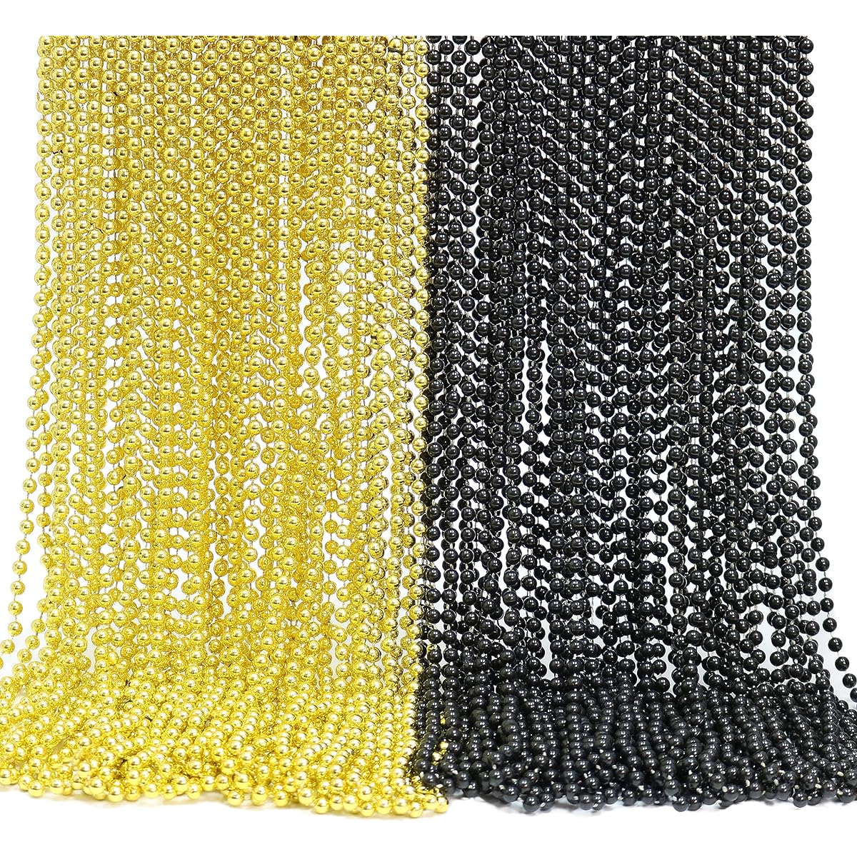 GIFTEXPRESS 33" Mardi Gras Bead Necklaces, Metallic Black and Gold Bead Necklaces, Mardi Gras Low Party Bead Costume Necklaces, Pack of 72, Plastic, No Gems.