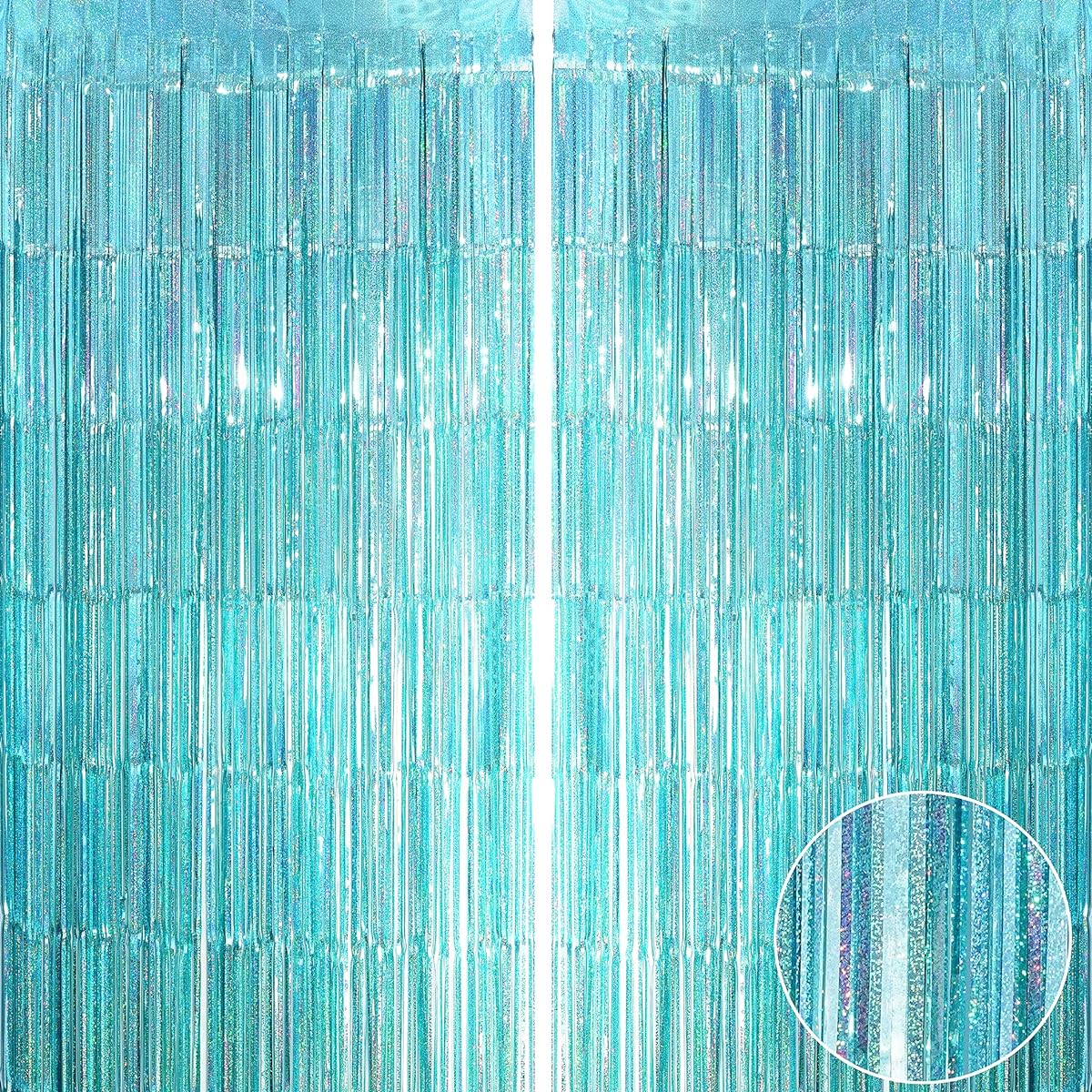 Teal Blue Metallic Foil Fringe Curtains - Under the Sea Mermaid Ocean Theme Birthday Baby Shower Wedding Graduation Anniversary Beach Pool Party Photo Booth Backdrop Decorations 3.3ft x 10ft 2 Panels
