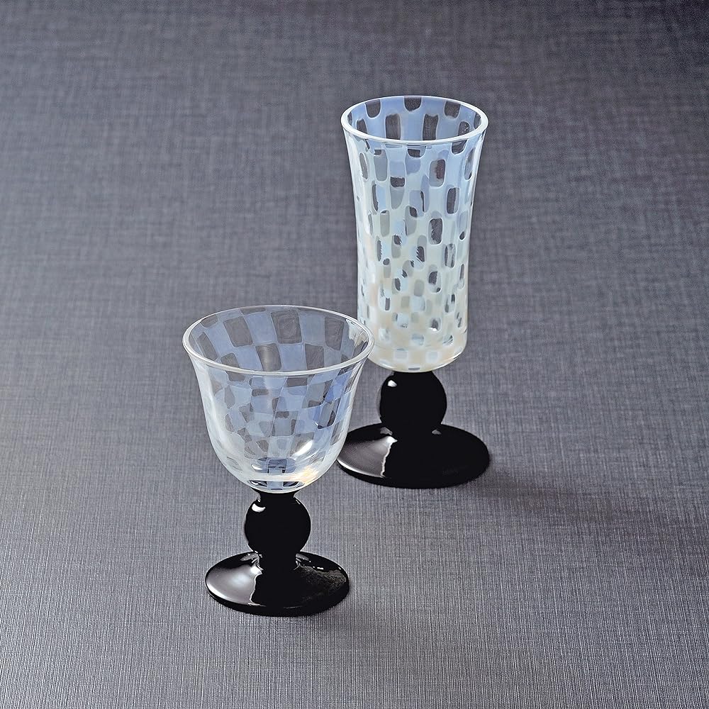 Hirota Glass Sake Cup Taisho Roman Glass Ichimatsu Black TR-20-1B