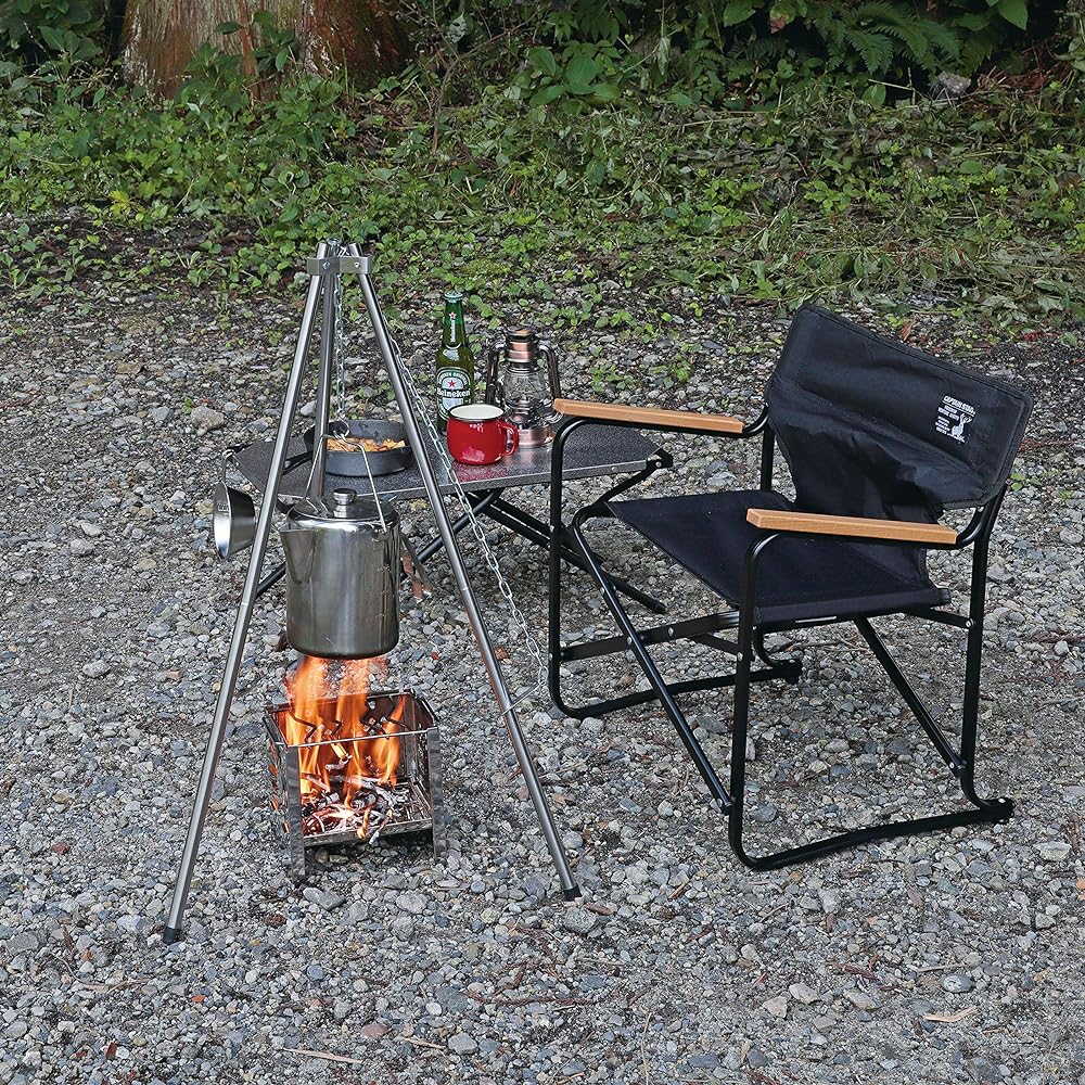 Captain Stag (CAPTAIN STAG) Tripod Bonfire Tripod 2-way Adjustable Height 2 Levels Comes with Flexible Chain Storage Bag Included Stainless Steel Silver UG-85 Width 660 x Depth 580 x Height 1,140 mm