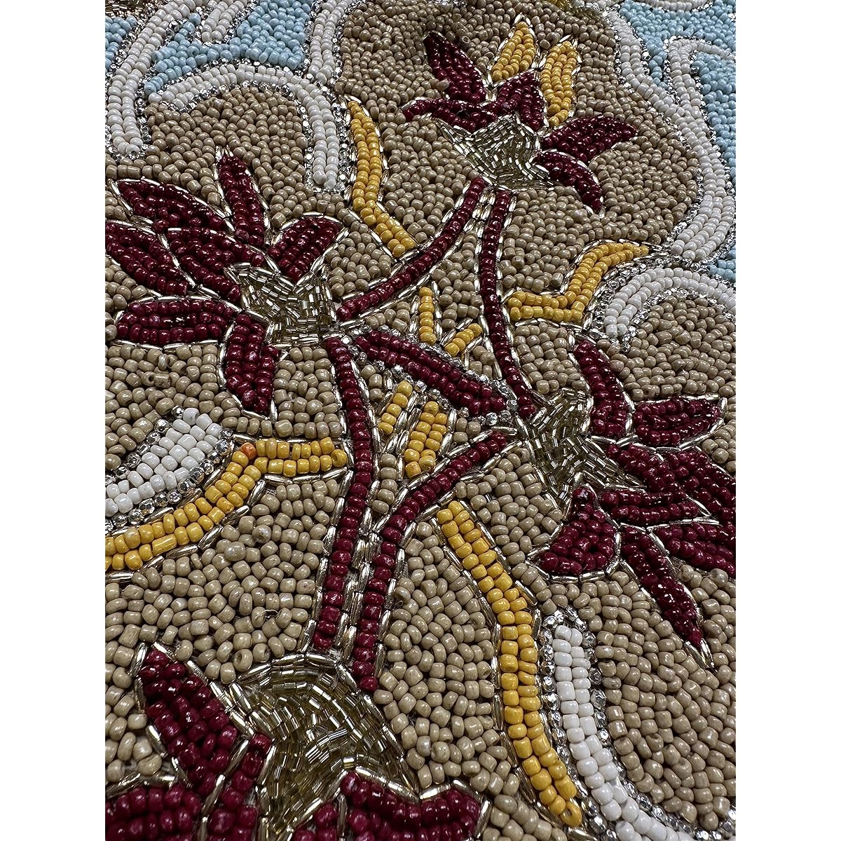 Embroidered Beaded Table Runner Satin Back Winter Christmas Dining Kitchen Table Decor Handmade with Fabric Beads Size 36 x 13 Inch