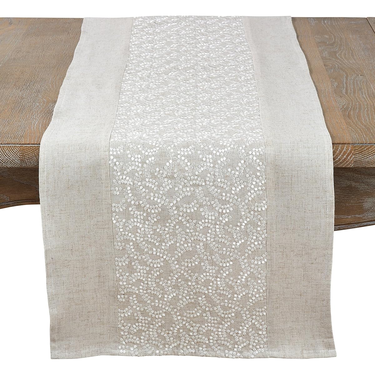 Fennco Styles Pretty Willows Embroidered Table Runner 16" W x 72" L - Natural Table Cover for Home Decor Banquets Family Gatherings and Special Events