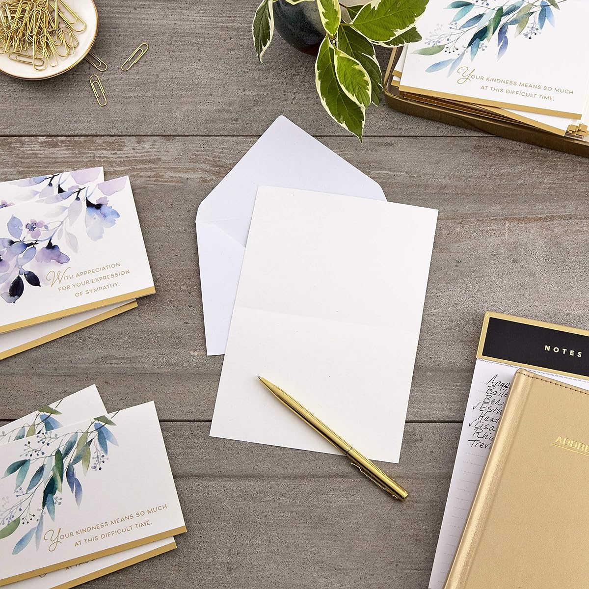 Hallmark Funeral Thank You Cards Assortment - Watercolor Flowers - 50 Cards with Envelopes