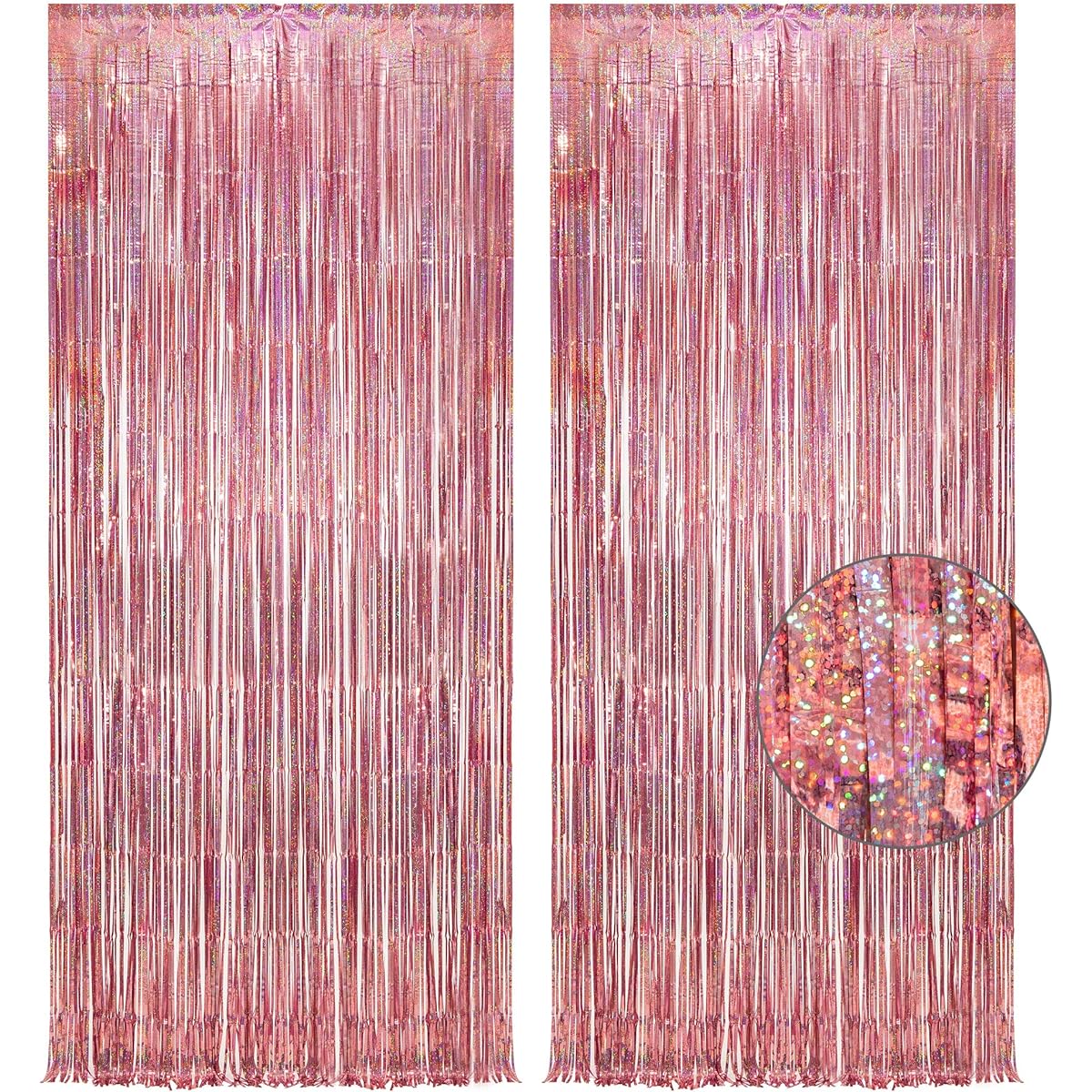 GREATRIL Rose Gold Tinsel Party Backdrop Glitter Foil Fringe Curtains Party Decorations Photo Booth Backdrop Birthday Theme Party Decorations 1m x 2.5m Set of 2