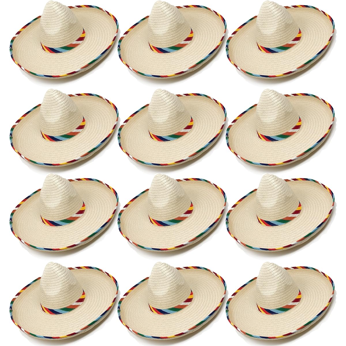Podzly 12 Sombrero Hats with Mexican Serapes - 20" Mexican Hats for Men and Women - Sombreros for Birthdays, Cinco de Mayo, Fiesta and More Mexican Costumes & Decorations (1 Dozen, Tan)