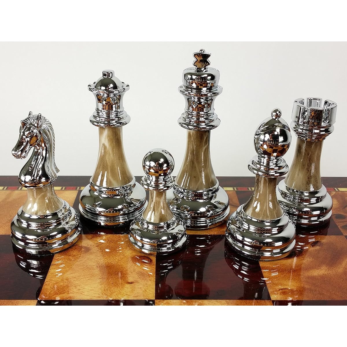HPL 3 1/2" King Staunton Chrome & Black Chrome Weighted Pro Plastic Chess Men's Pieces Set - No Board