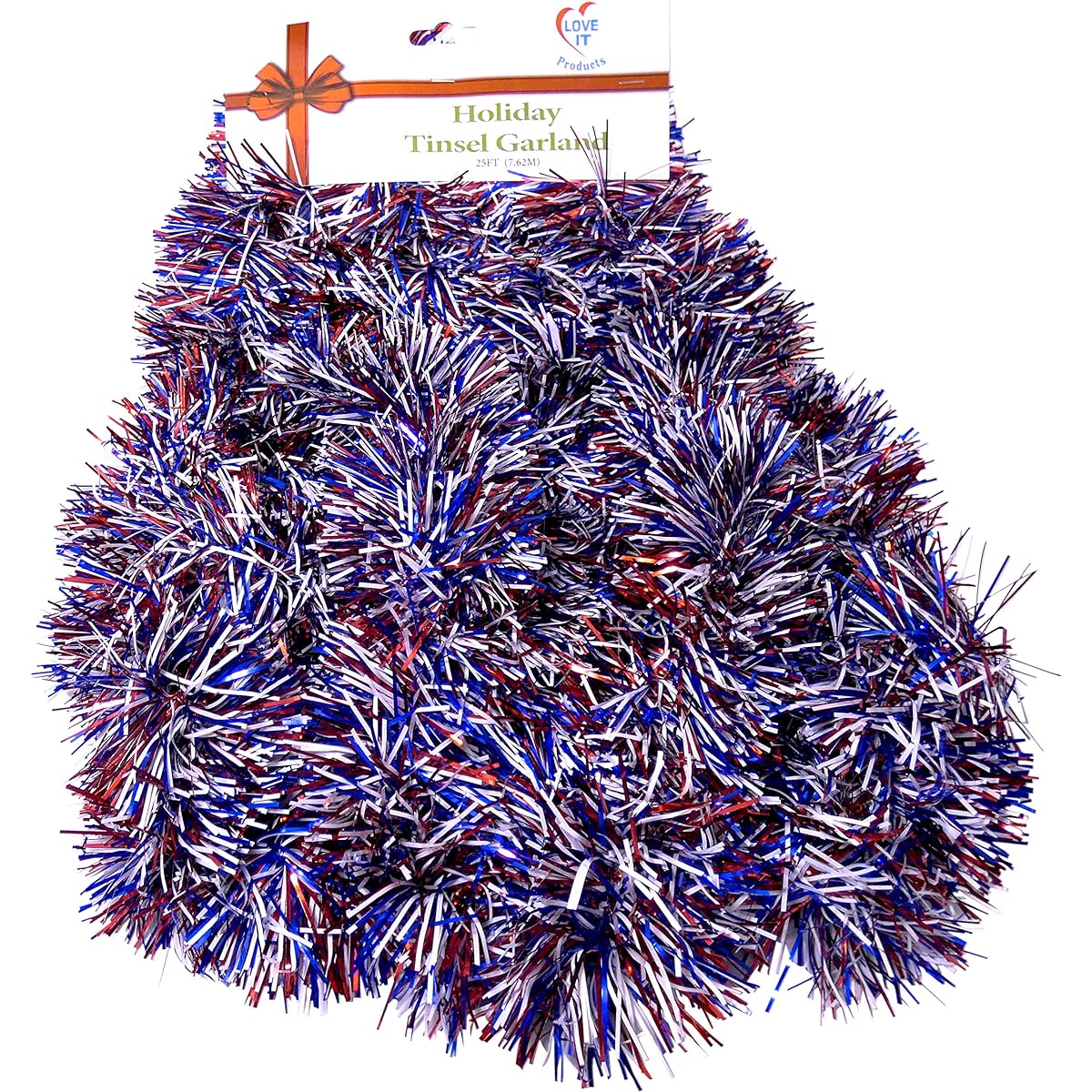 Tinsel Garland 25ft for Memorial Day, 4th of July, Christmas, New Year's Eve, Wedding, Birthday, Festival, Special Events, Decorative Accent, 1 Green, 25ft Long
