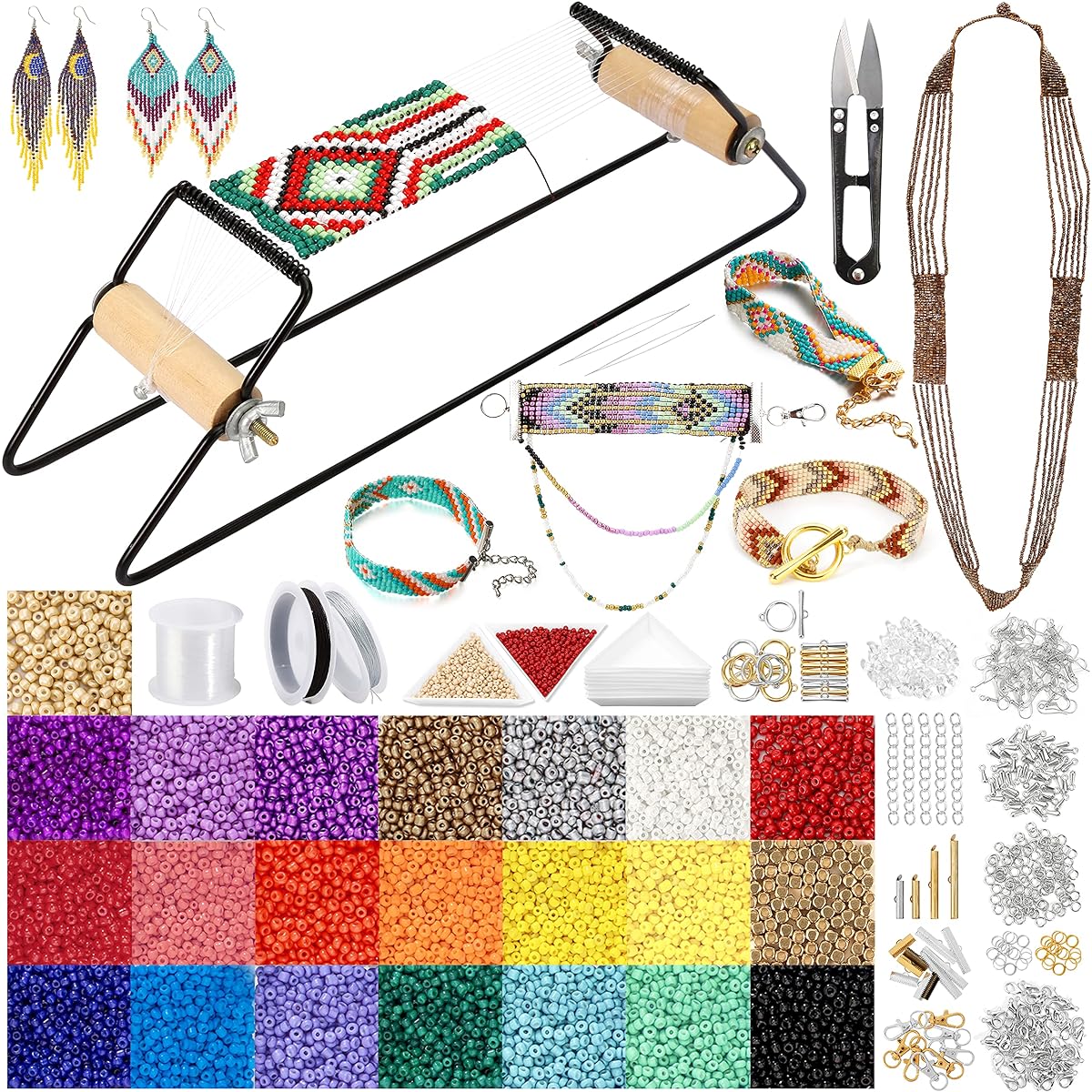 PP OPOUNT Value Beading Loom Kit, 11343 Pieces Loom Beading Supplies with Lots of Seed Beads, Complete Jewelry Making Tools and Accessories, Beading Loom Kit for Adults Jewelry Making Bracelet Belt